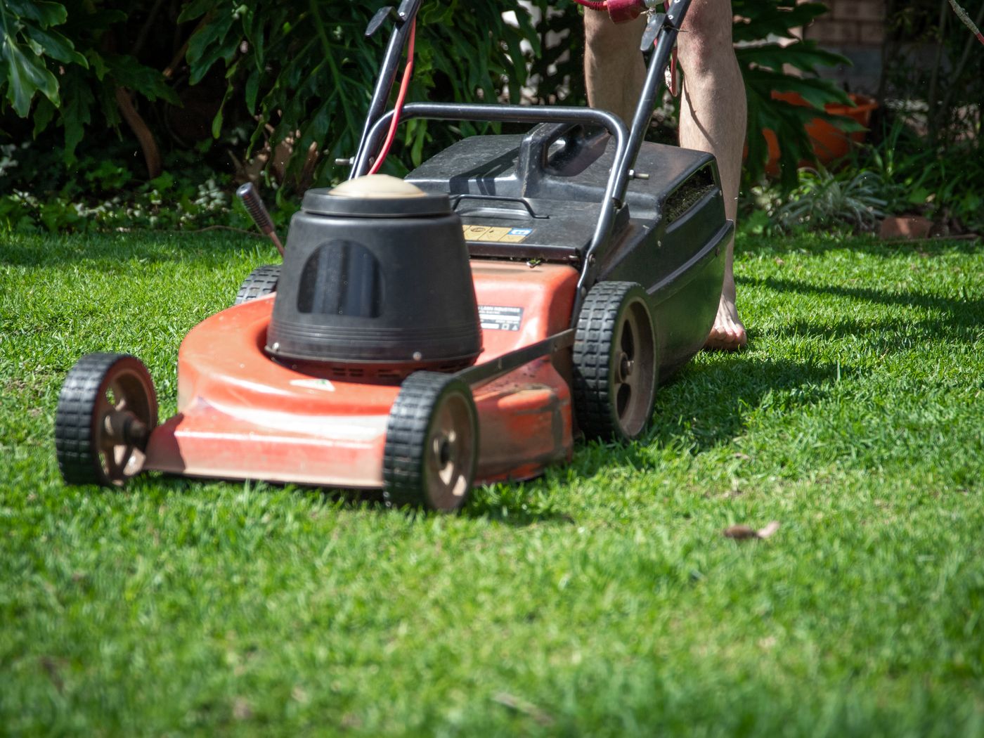 Symbolbild: Rasenmäher auf einer Gartenwiese